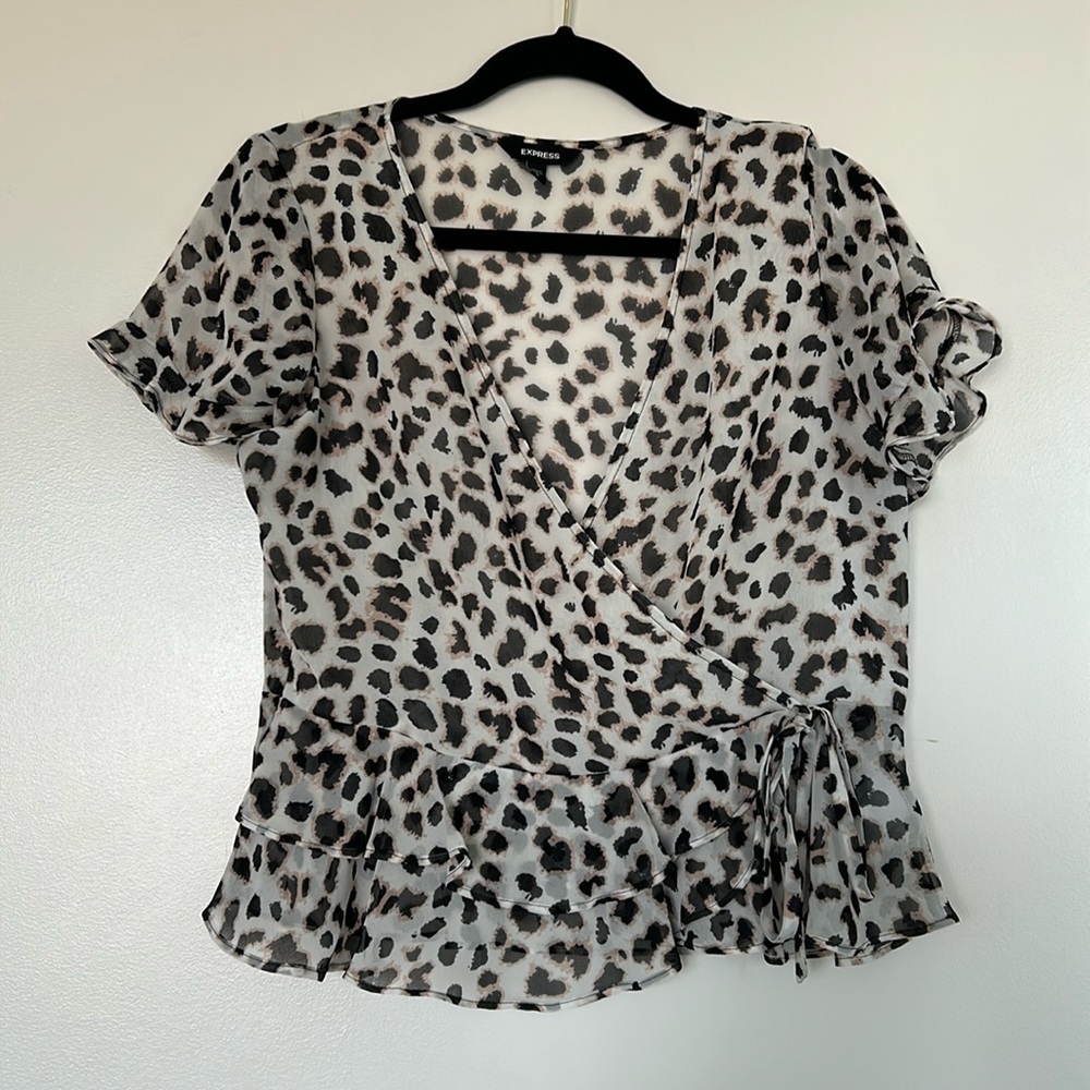 Express White Sheer leopard print blouse, Small